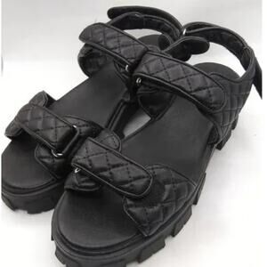 Missguided New In Box Leather Quilted Grandad Chunky Sandal 8.5